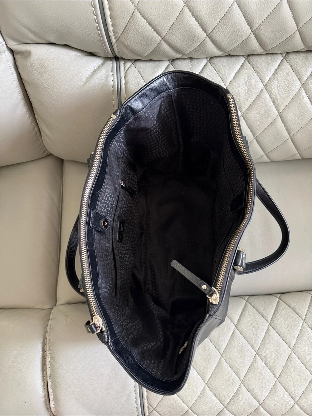 kate spade Black Leather Shoulder Tote with Gold Hardware